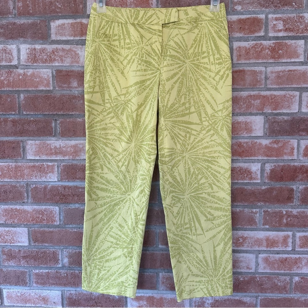Lafayette 148 Ankle Pants Women’s 4 Palm Green Yellow Summer Tropical Vacation
